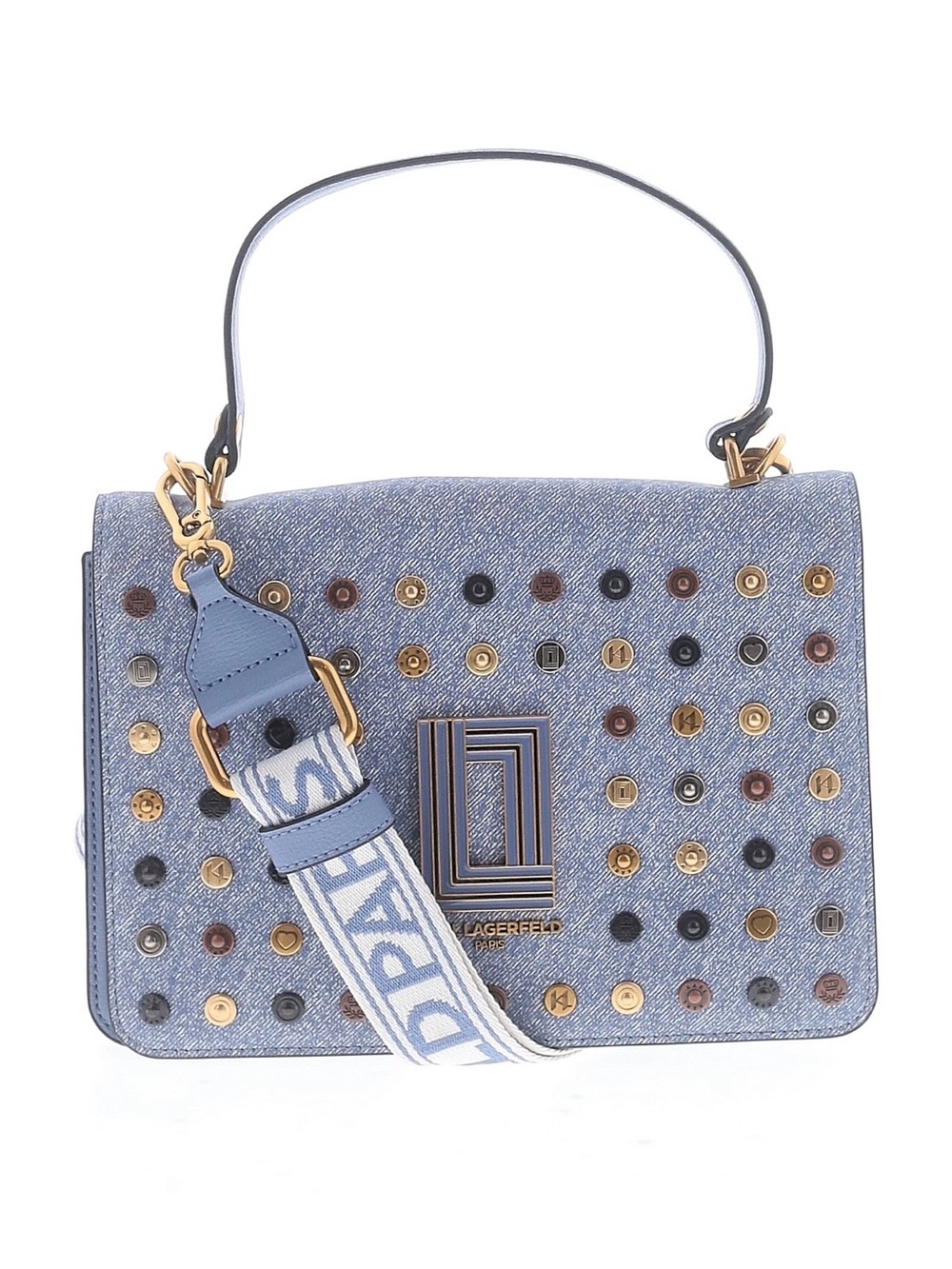 Karl Lagerfeld Paris Simone Small Rivet Crossbody bag in denim blue